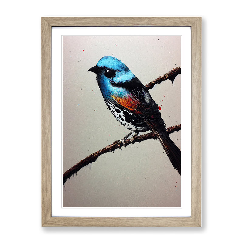 Solo Bird - Single Picture Frame Print, 64cm H x 46cm W x 2cm D, Oak