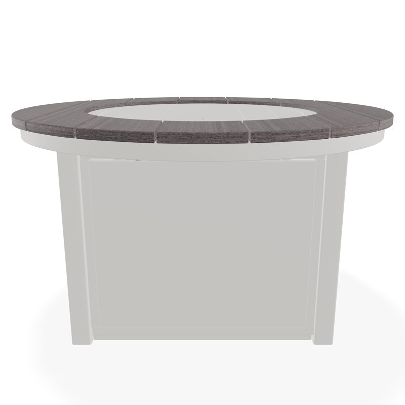 42" Round Rustic Polymer Fire Table with Propane Shelf, Snow/Laguna