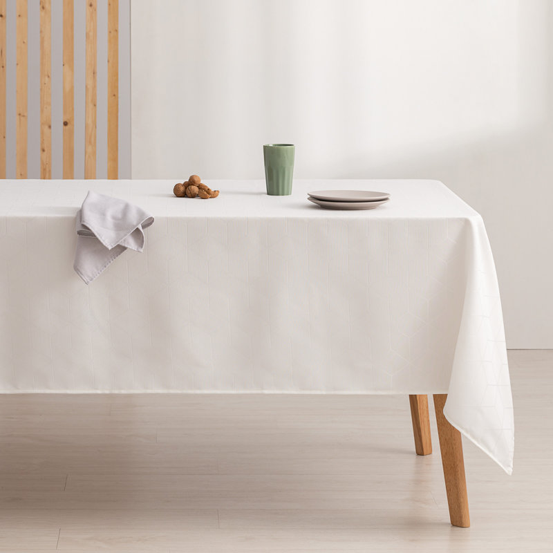 Heslington Geometric Cotton Tablecloth, 180cm W x 140cm L, White