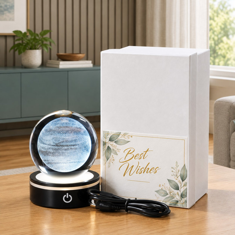 Pour une décoration et des cadeaux sur le thème de l'espace, cette veilleuse sphérique en cristal Jupiter 3D de 80 mm / 3,15 pouces utilise une base de lampe DEL et un design de planète du système solaire, y compris des cadeaux d'anniversaire d'astronomie pour hommes et des cadeaux pour les professeurs de physique ou de sciences.