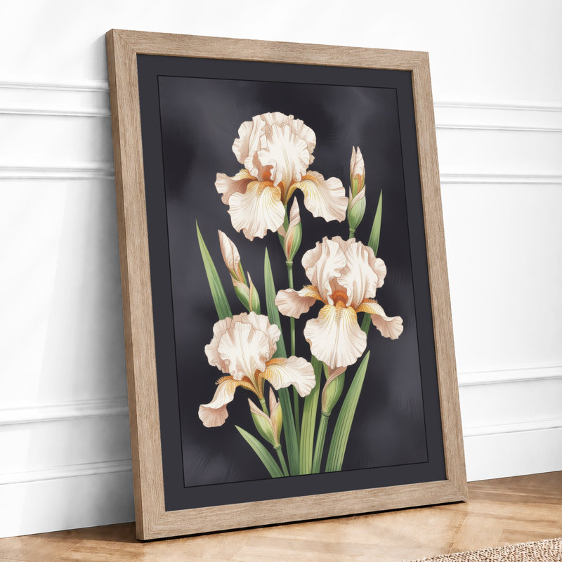 Three Pale Iris Botanical - Framed Print, A1 - 84.1 x 59.4 cm, Oak