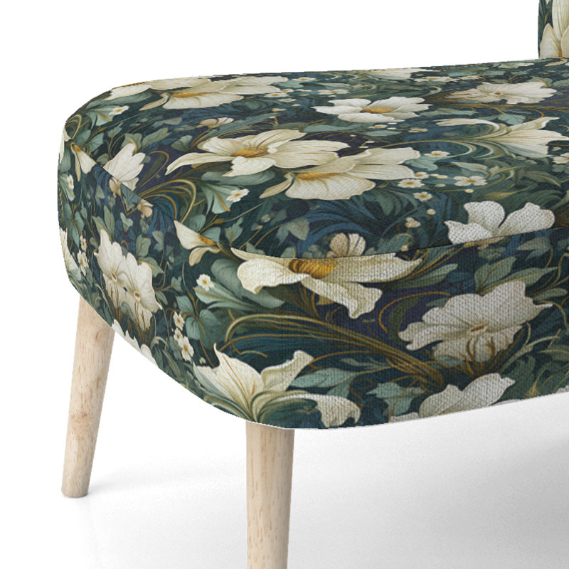 Chaise d'appoint décorative en velours vert et beige à motif de fleurs vertes et beiges