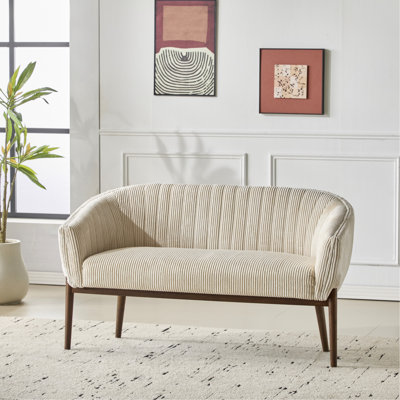 Velours côtelé en velours côtelé beige et noyer, pieds en bois effilés, accoudoirs courbés, assise en mousse haute densité, tissu 100%, pour ornement d'ameublement de chambre à coucher, décoration intérieure