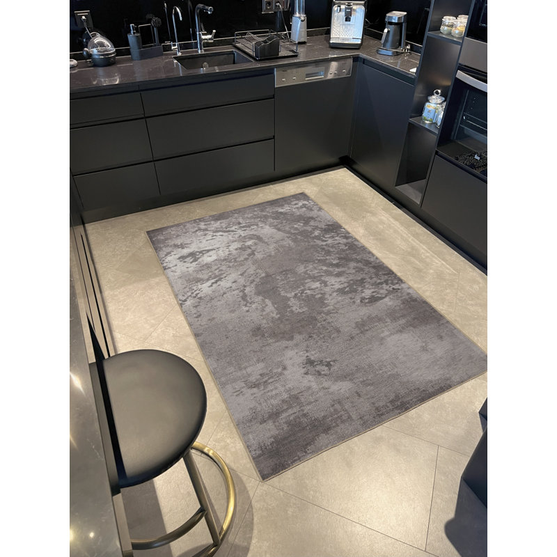 Tapis décoratif moderne à motif abstrait gris, Rectangle 4 pi 7,12 po x 6 pi 6,74 po