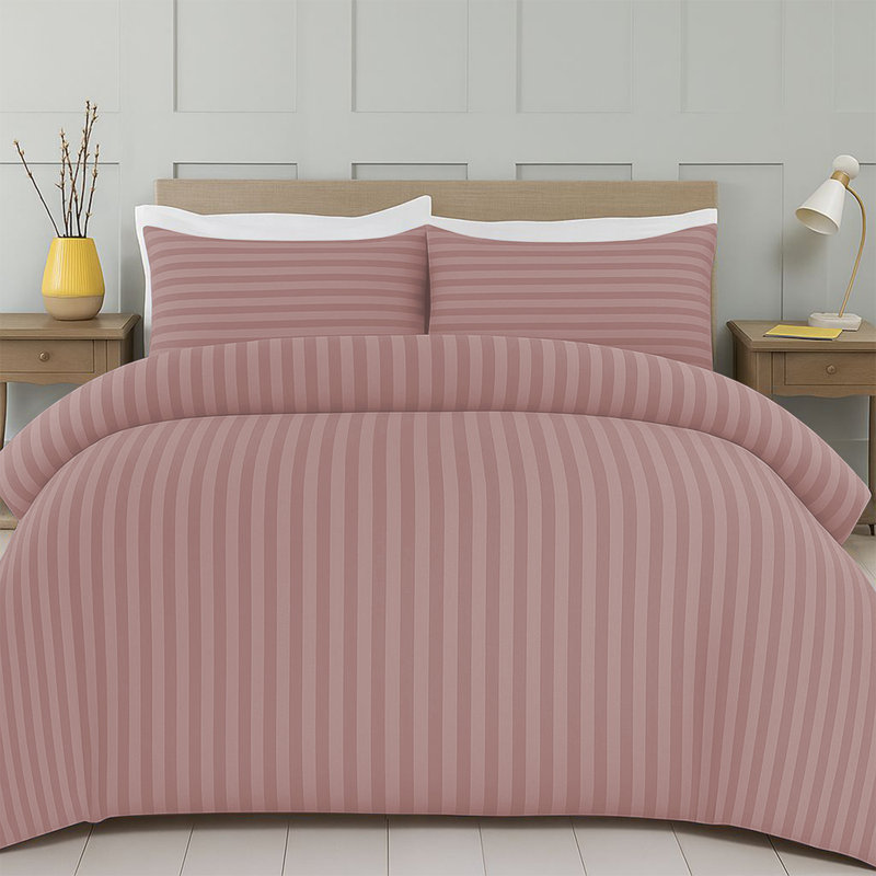 Striped Microfiber Duvet Cover Set, 4-Piece With Fitted Sheet & Pillowcases , Single Duvet Cover + 2 Additional Pieces