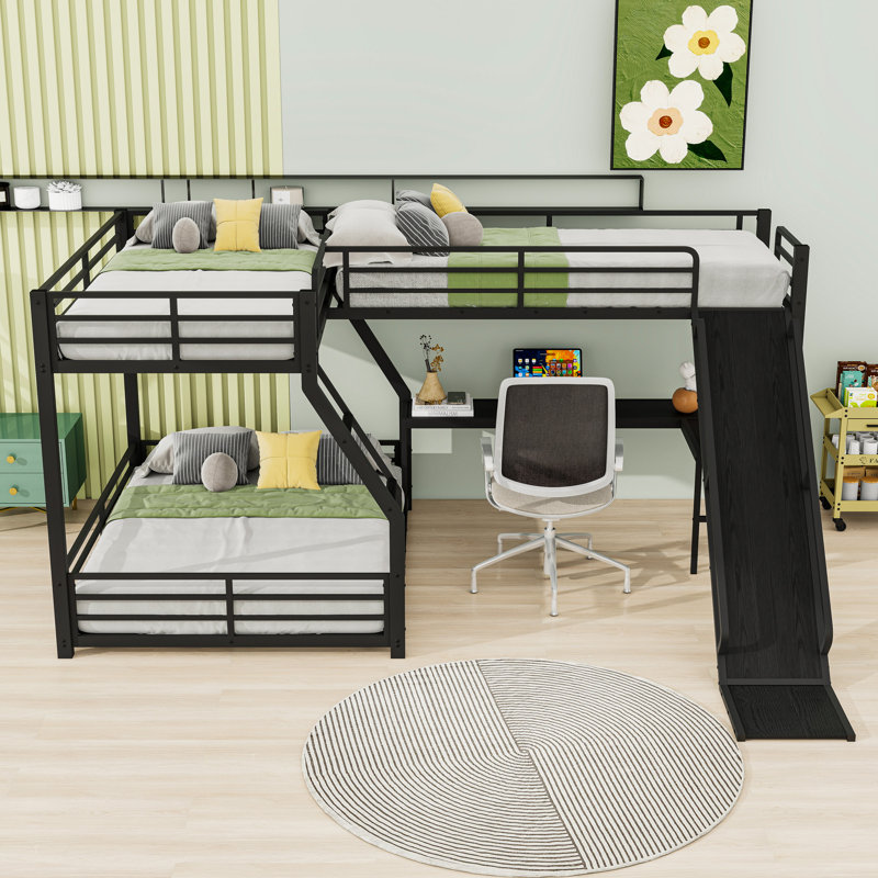 Bunk Bed With Slide, USB Ports And Guardrails, Twin Over Full