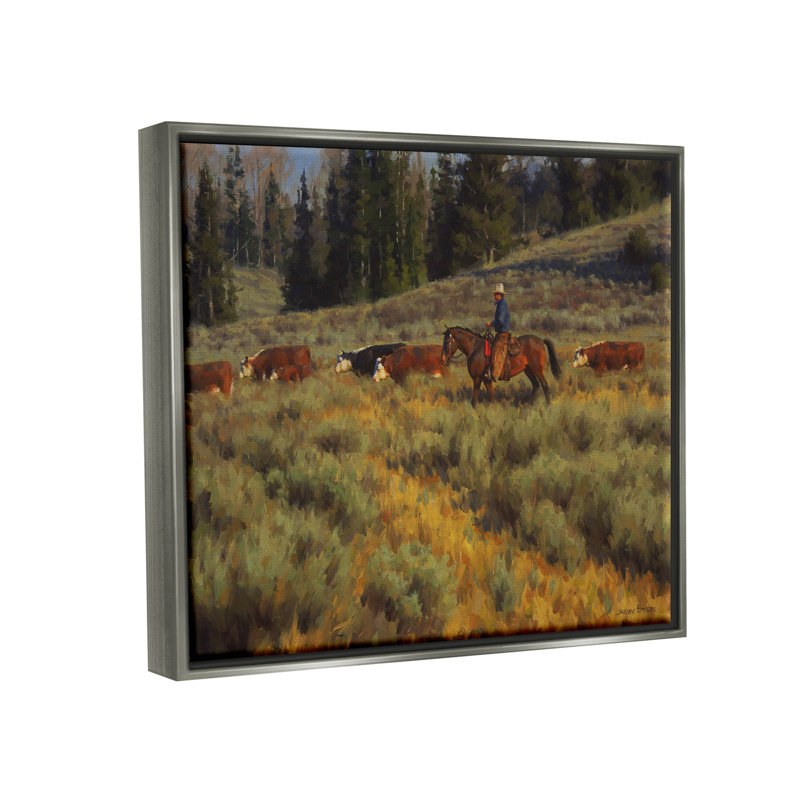 Art mural sur toile flottant Cowboy, H 17 po x l 21 po x P 1,7 po, Cadre flottant gris lustré