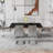 Modern Minimalist Dining Table. The Black Imitation Marble Glass Desktop Is Equipped With Silver Metal Legs