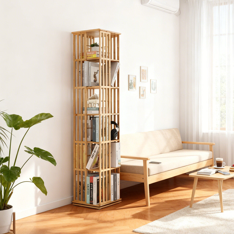 71" H x 13" W 6-Tier Bamboo Rotating Bookshelf, 360° Revolving Bookcase With Shelves, Corner Freestanding Storage Shelf