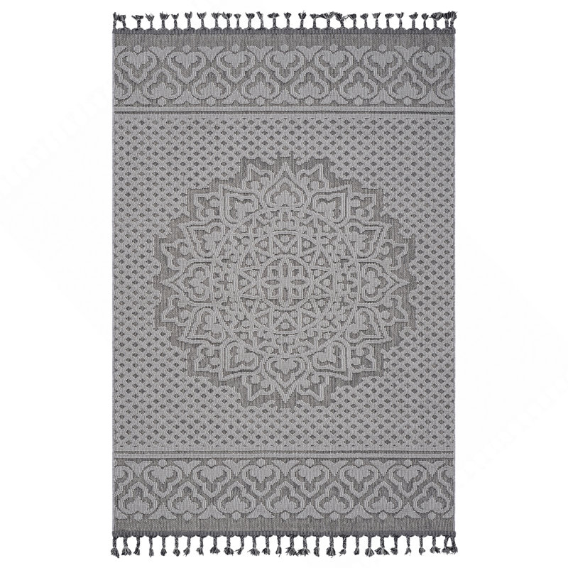 Tapis intérieur / extérieur gris / blanc / médaillon Collection, Rectangle 4 pi x 6 pi 2 po