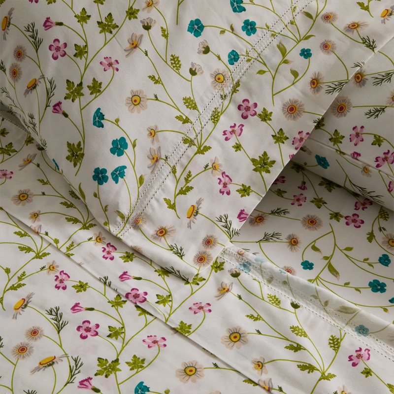 Bergina Floral Sheet Set, Queen Sheet Set with 2 Pillowcases