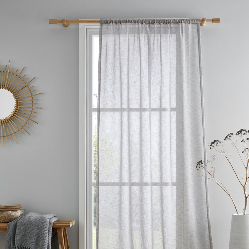 Protivin Semi Sheer Curtain Single Panel, Grey, Width 182 x Drop 140 cm