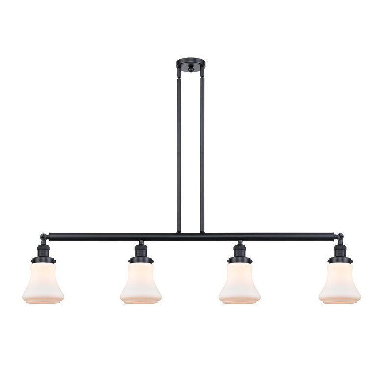 Luminaire suspendu linéaire à 4 lumières pour îlot de cuisine Leibowitz, Blanc mat, Chrome poli