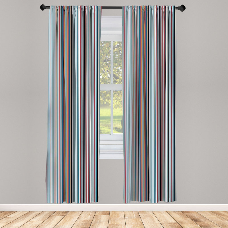 Microfiber Striped Semi-Sheer Rod Pocket Curtain Panels, 28" W x 84" L, Blue/Navy
