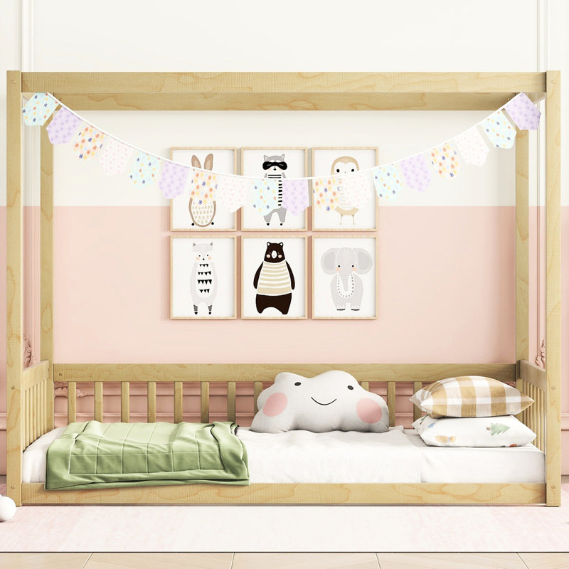 Lit simple à baldaquin avec garde-corps - La structure en bois de pin offre une expérience de sommeil stable et confortable qui assure un sommeil paisible