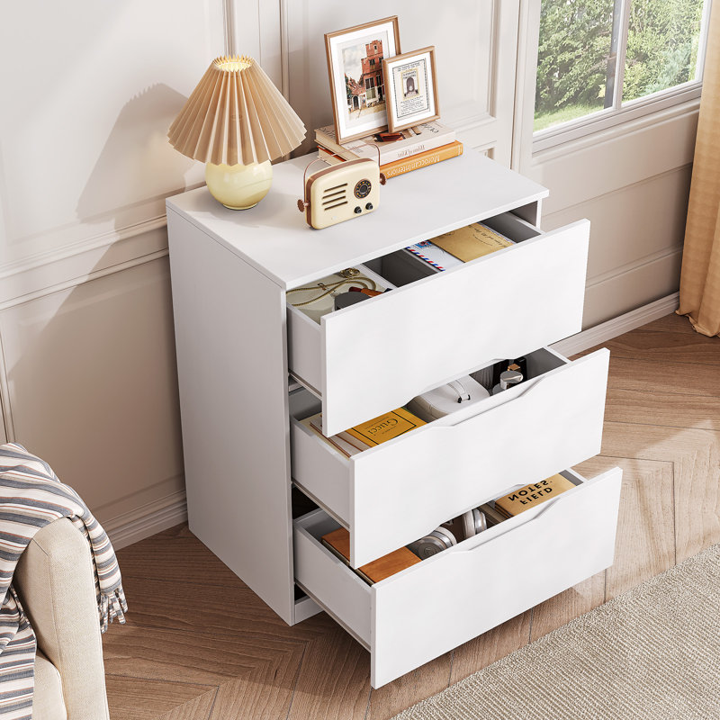 23.5" W 3-Drawer Dresser, Chest of Drawers with Cut-Out Handle and Large Storage Space, White