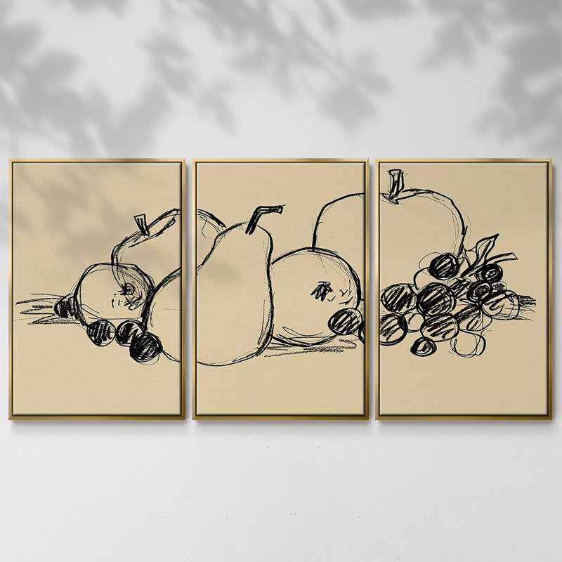 Graphite Fruit II, 3 pièces, H 40 po x l 78 po x P 2 po, Or