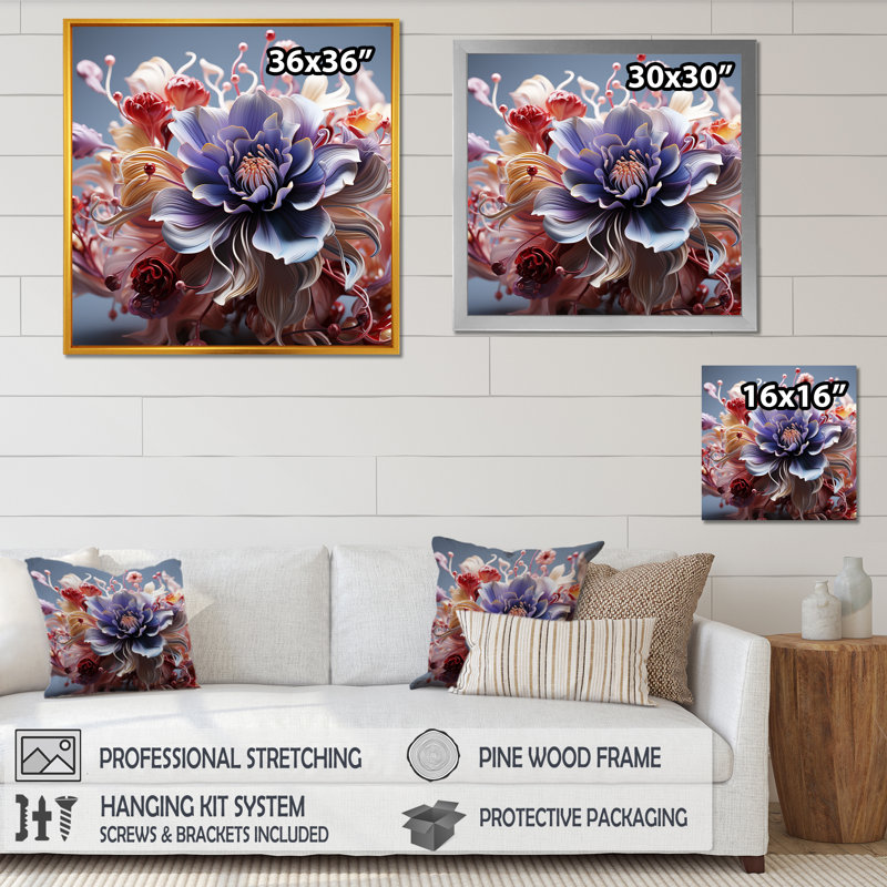 Abstrait floral chuchotement sur toile, Cadre flottant doré, H 36 po x l 36 po x P 1,5 po