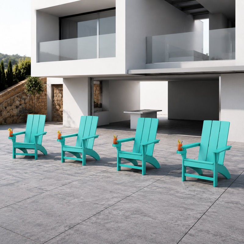 Fauteuil Adirondack d'extérieur surdimensionné Harlean, résistant aux intempéries, avec porte-gobelet rétractable, fauteuil de patio moderne en plastique/résine, fauteuil de foyer pour patio, cour arrière, terrasse, jardin, bord de piscine, capacité de poids de 450 lb (bleu Aruba)