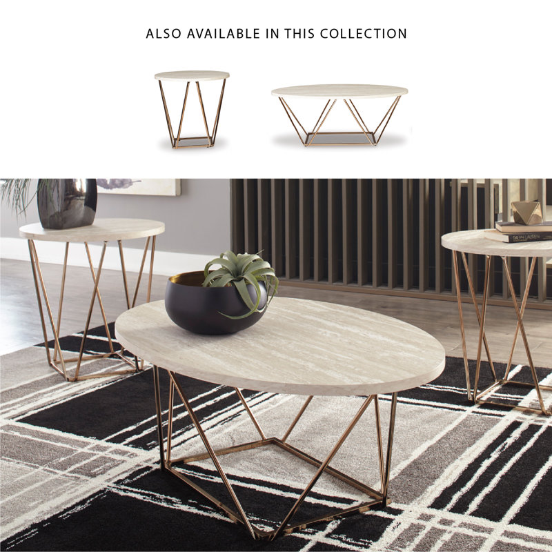 Lembo 3 - Piece Living Room Table Set, White/Gold