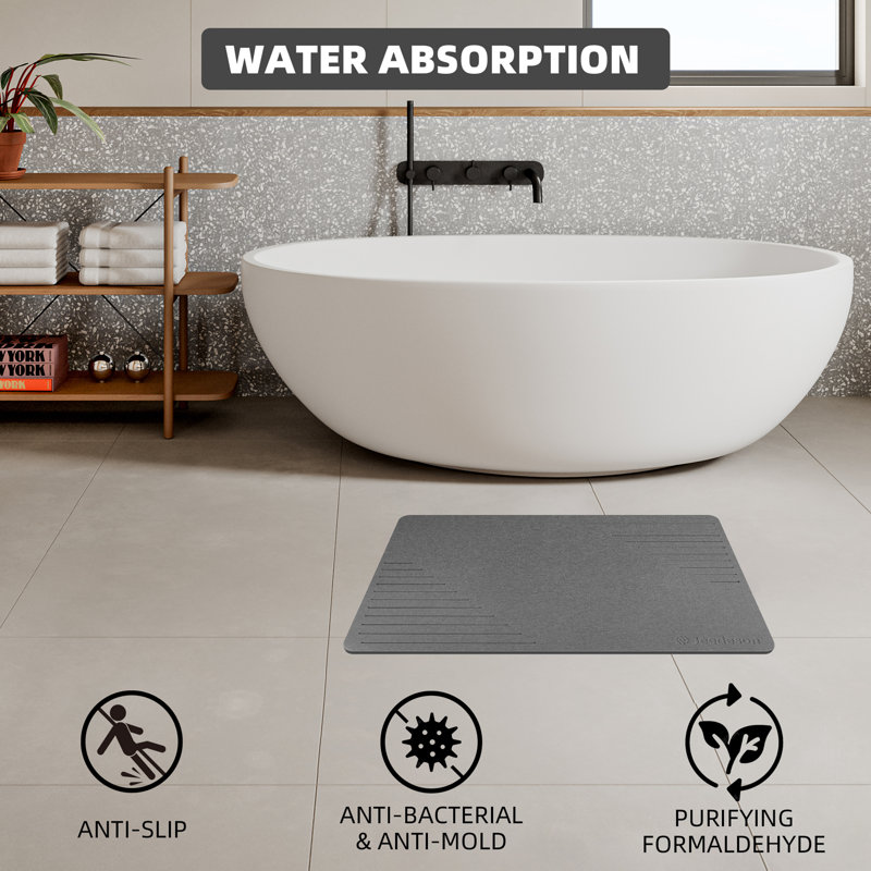 15.35 In. X 23.62 In. Stone Bath Mat, Super Absorbent Quick-Drying Diatomaceous Earth Bath Mat, Dark Gray