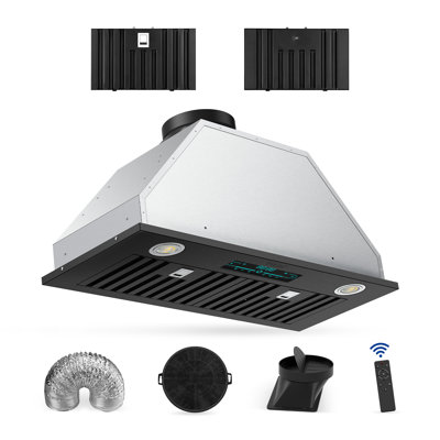 PowerFlow Series 30" 900 CFM Convertible Insert Range Hood Digital Control Panel with Baffle Filter Charcoal Filter and LED Light Stainless Steel Black