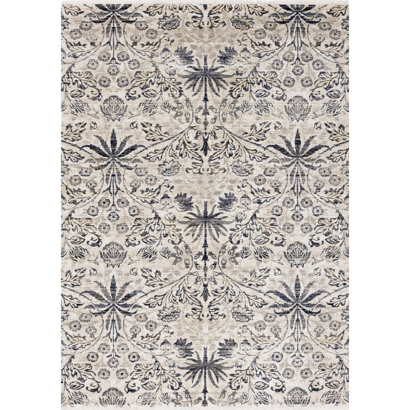 Tapis à branches intérieur classique, bleu crème, classique / traditionnel - salon, chambre à coucher, salle à manger et cuisine 8 pi x 10 pi (7 pi 10 po x 10 pi 2 po)