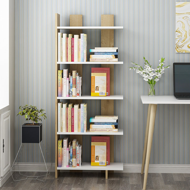 Bibliothèque moderne, blanc et chêne saphir, panneau de particules 100% mélaminé, épaisseur: 0,7 pouce | Conception robuste pour le bureau à domicile, le salon et le bureau | Solution de rangement élégante