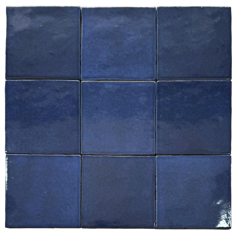 Zelij 4"x4" Ceramic Zellige Look Wall Tile, Blue