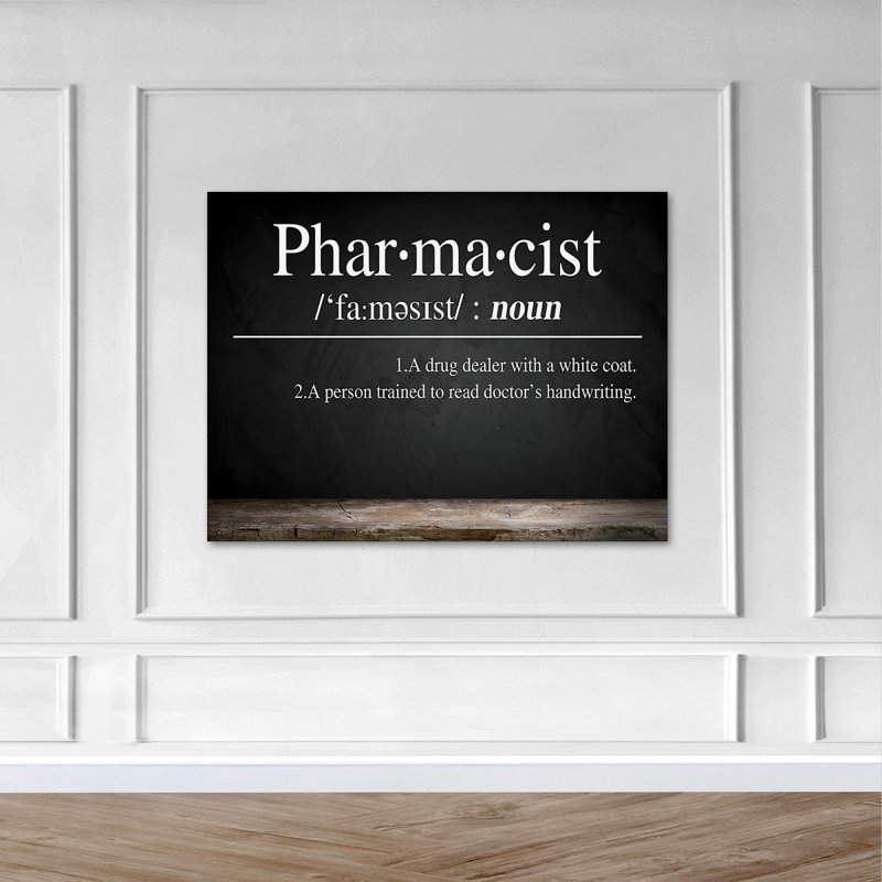 «A Définition of Word Pharmacist», art textuel sur toile tendue, H 11 po x l 14 po x P 2 po