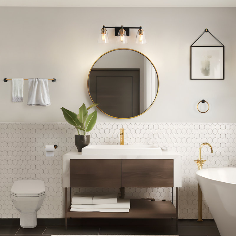 Geonaa 3 - Light Dimmable Black Vanity Light with Towel Bar Set
