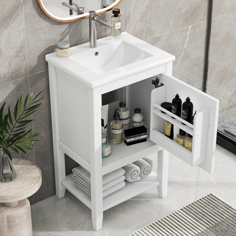 Meuble-lavabo autoportant avec tiroirs de rangement, Blanc