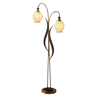 Lampe sur pied 64,96 "H Lily of the Valley rétro, imprimé avec abat-jour en tissu pour salon et chambre à coucher