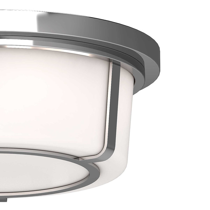 2-Light Indoor Chrome Flush Mount Ceiling Light Fixture with White Round Drum Cylinder Glass Shade