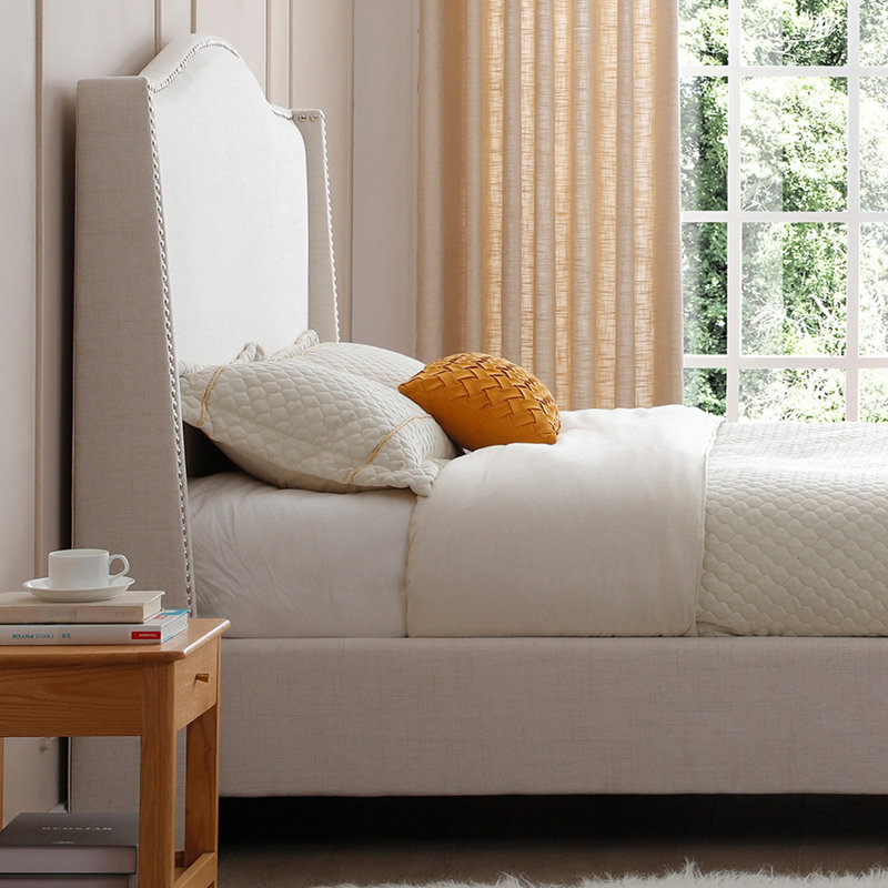 Hampton  Wingback Bed, Linen, Cream, Full