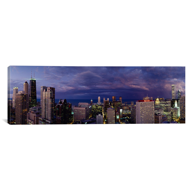 «Evening Chicago, Illinois», reproduction de photo sur toile, H 20 po x l 60 po x P 1,5 po, Toile avec cadre noir
