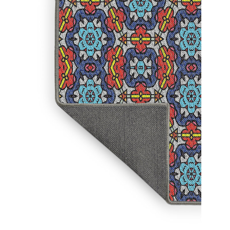 Tapis rouge / bleu Power Loom, Rectangle 5 pi x 7 pi