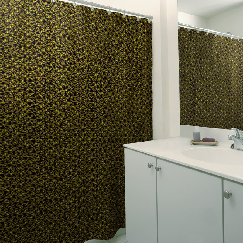 Rideau de douche simple hexagonal classique, Jaune / Noir, Classic Hexagonal