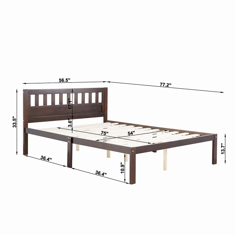 Lit, cadre de lit plateforme en bois avec tête de lit pour enfants, à lattes, Double, Noyers
