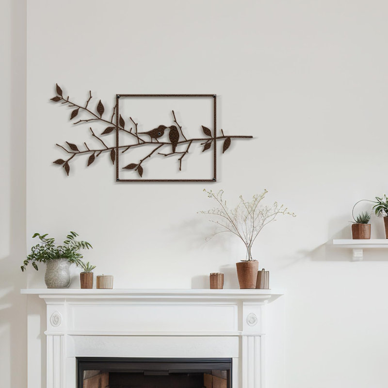 Oiseaux chanteurs sur une branche, décoration murale abstraite moderne, décoration murale suspendue, Brun