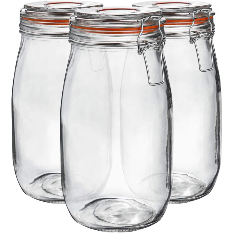 Glass Jar - Set of 3, 18cm H x 12cm W x 12cm D