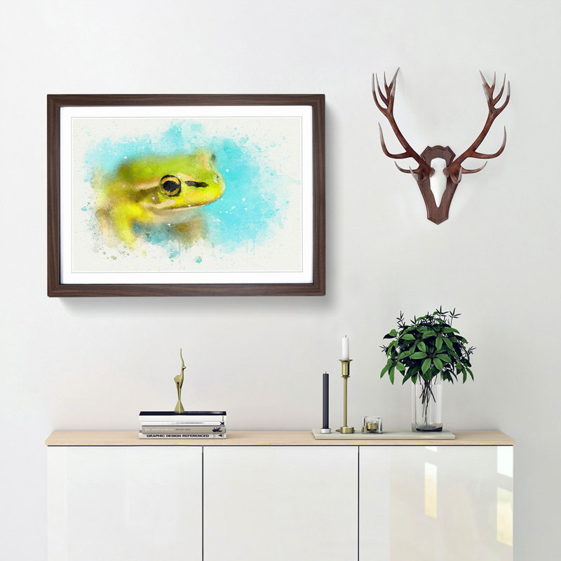 Green Frog in Abstract - Picture Frame Graphic Art Print, 36cm H x 48cm W x 2cm D, Walnut Framed