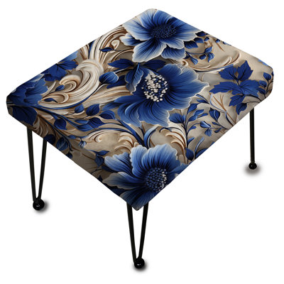 Repose-pieds rectangulaire bleu et blanc Cobalt