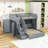 Twin over Full Wooden Loft Bed with Wardrobe, Built-In Shelving-404091481