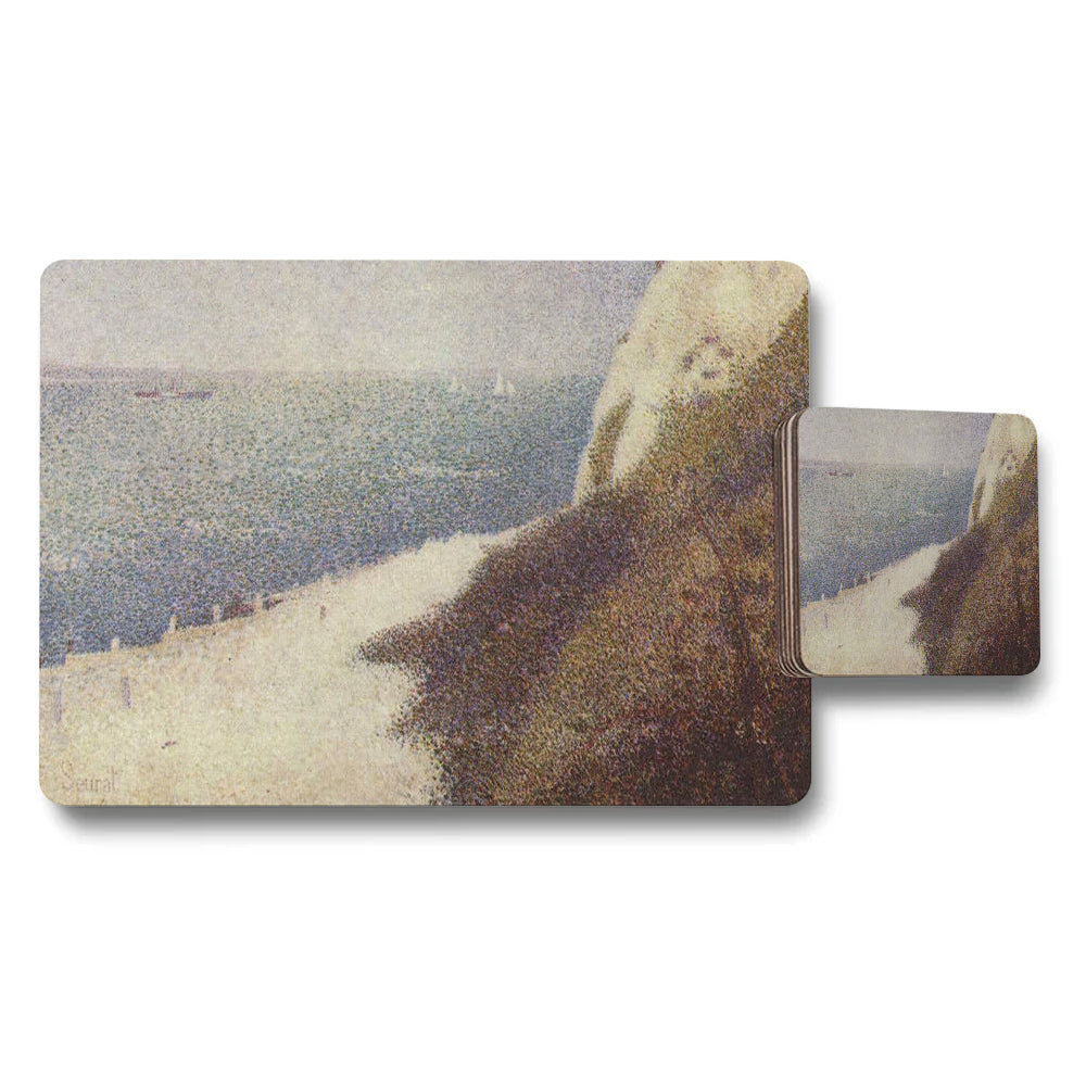 Coastal Cliff Beach Scene Placemats and Coaster Set for Home Dining