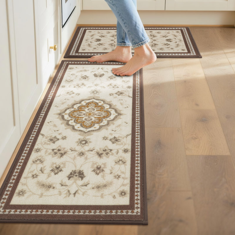Tapis de cuisine 2 pièces Tapis de cuisine rembourré pour plancher, ensemble de 2 tapis autoportants et antidérapants pour cuisine, bureau, évier, buanderie, 17 po x 30 po + 17 po x 47 po