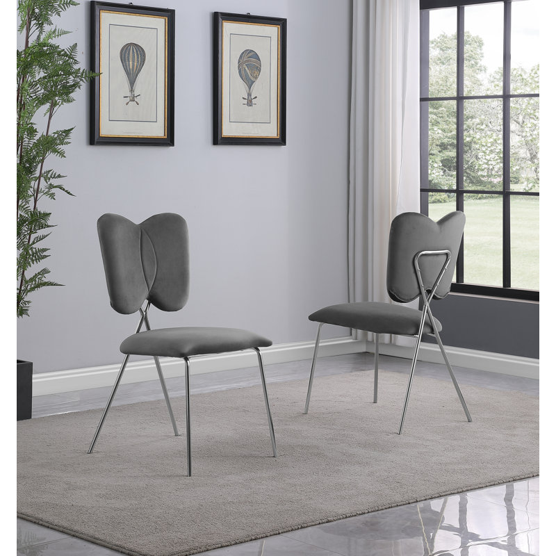 Velvet Wing Back Side Chairs, Gray, Silver