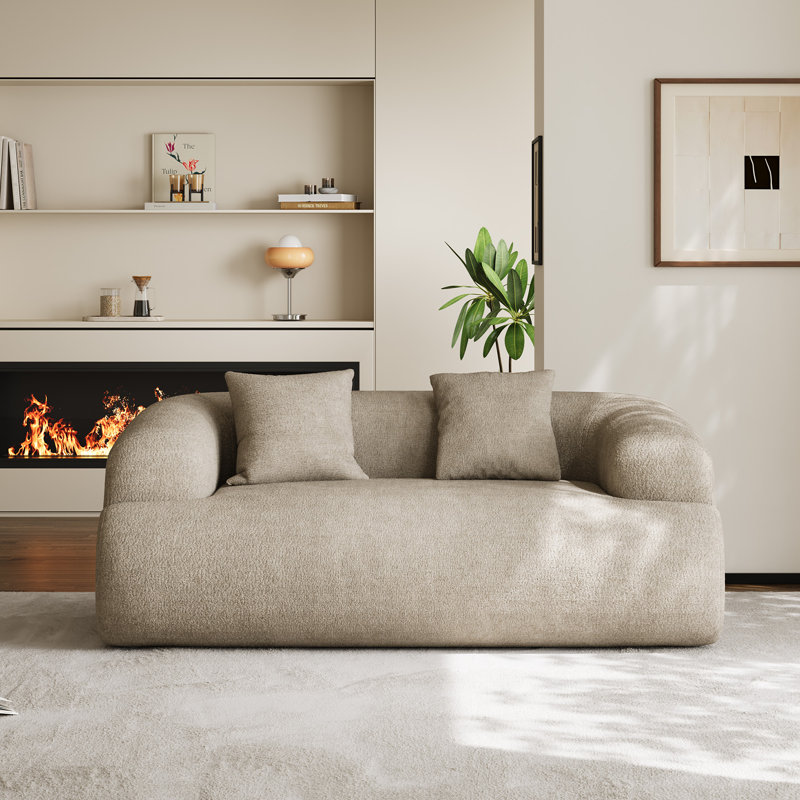 Boneless Modern Curved Sofa Compression Couch, Light Brown, 24.5" H x 75.5" W x 40.8" D