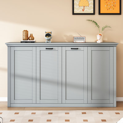 Lit escamotable simple avec armoire, lit escamotable mural compact pour les petites chambres, gris