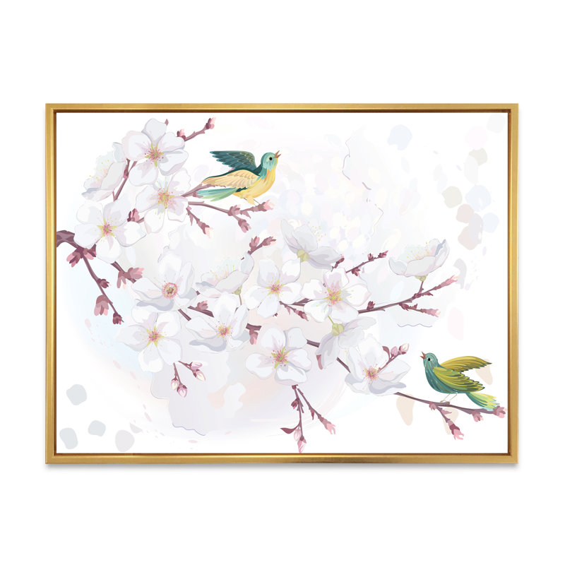 Cerisier en fleurs - Impression sur toile, H 24 po x l 32 po x P 1 po, Encadrement doré